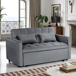 English Elm Modern Velvet 2 Seat Pull Out Sleeper Sofa Solid Wood Frame for Small Spaces Dark Gray B347P426153