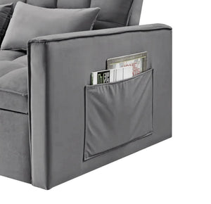 English Elm Modern Velvet 2 Seat Pull Out Sleeper Sofa Solid Wood Frame for Small Spaces Dark Gray B347P426153