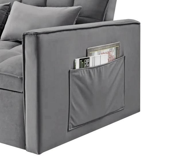 English Elm Modern Velvet 2 Seat Pull Out Sleeper Sofa Solid Wood Frame for Small Spaces Dark Gray B347P426153