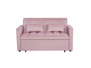 English Elm Modern Velvet 2 Seat Pull Out Sleeper Sofa Solid Wood Frame for Small Spaces Pink B347P426159
