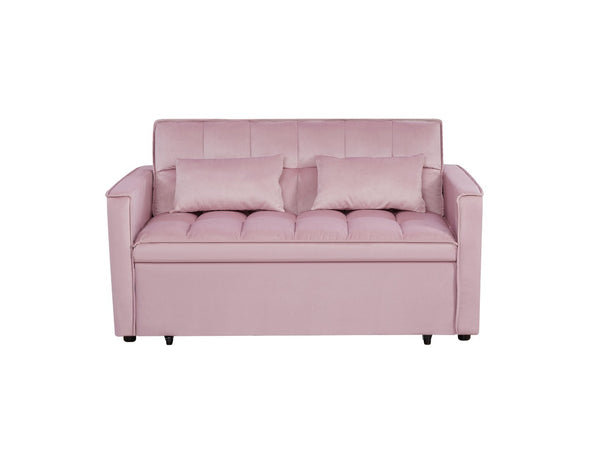 English Elm Modern Velvet 2 Seat Pull Out Sleeper Sofa Solid Wood Frame for Small Spaces Pink B347P426159
