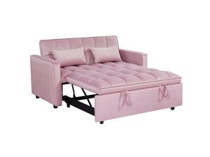 English Elm Modern Velvet 2 Seat Pull Out Sleeper Sofa Solid Wood Frame for Small Spaces Pink B347P426159