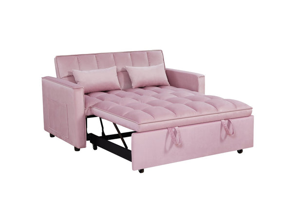 English Elm Modern Velvet 2 Seat Pull Out Sleeper Sofa Solid Wood Frame for Small Spaces Pink B347P426159