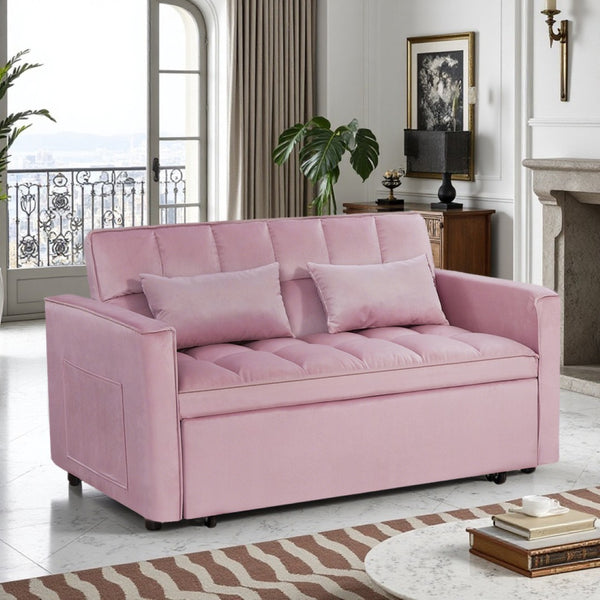 English Elm Modern Velvet 2 Seat Pull Out Sleeper Sofa Solid Wood Frame for Small Spaces Pink B347P426159