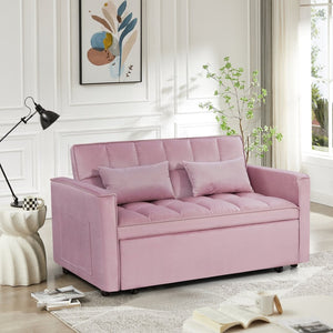 English Elm Modern Velvet 2 Seat Pull Out Sleeper Sofa Solid Wood Frame for Small Spaces Pink B347P426159