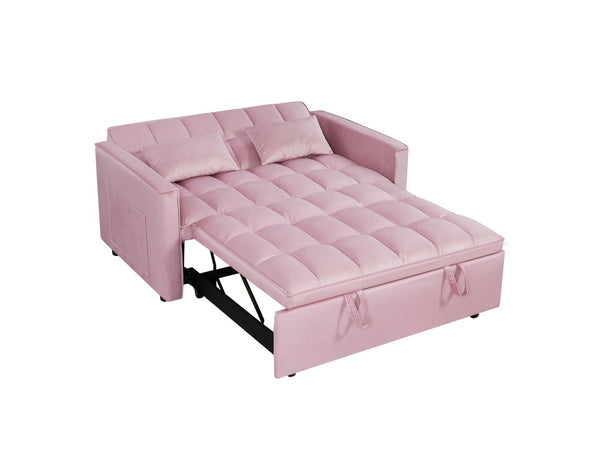 English Elm Modern Velvet 2 Seat Pull Out Sleeper Sofa Solid Wood Frame for Small Spaces Pink B347P426159