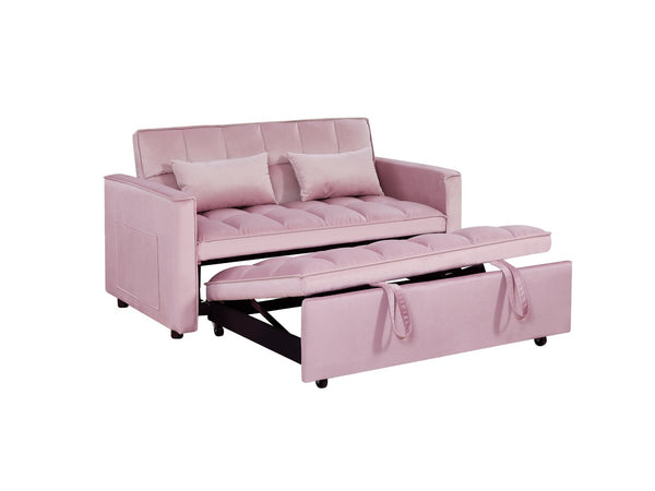 English Elm Modern Velvet 2 Seat Pull Out Sleeper Sofa Solid Wood Frame for Small Spaces Pink B347P426159