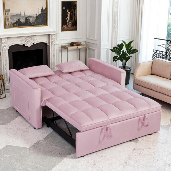 English Elm Modern Velvet 2 Seat Pull Out Sleeper Sofa Solid Wood Frame for Small Spaces Pink B347P426159
