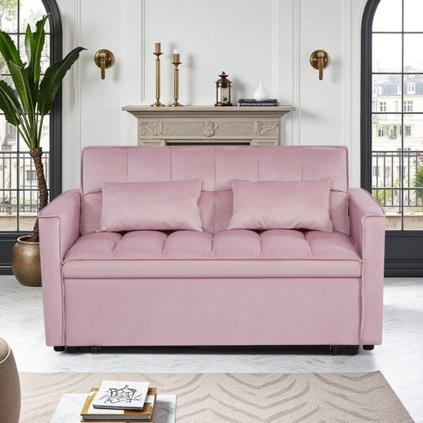 English Elm Modern Velvet 2 Seat Pull Out Sleeper Sofa Solid Wood Frame for Small Spaces Pink B347P426159