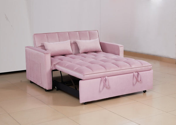 English Elm Modern Velvet 2 Seat Pull Out Sleeper Sofa Solid Wood Frame for Small Spaces Pink B347P426159