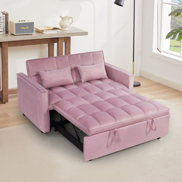 English Elm Modern Velvet 2 Seat Pull Out Sleeper Sofa Solid Wood Frame for Small Spaces Pink B347P426159