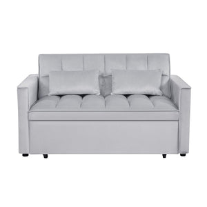English Elm Modern Velvet 2 Seat Pull Out Sleeper Sofa Solid Wood Frame for Small Spaces Light Grey B347P426162