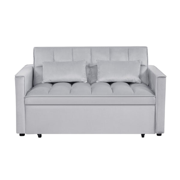 English Elm Modern Velvet 2 Seat Pull Out Sleeper Sofa Solid Wood Frame for Small Spaces Light Grey B347P426162