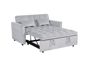 English Elm Modern Velvet 2 Seat Pull Out Sleeper Sofa Solid Wood Frame for Small Spaces Light Grey B347P426162
