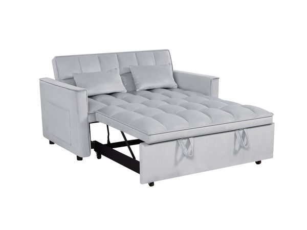 English Elm Modern Velvet 2 Seat Pull Out Sleeper Sofa Solid Wood Frame for Small Spaces Light Grey B347P426162