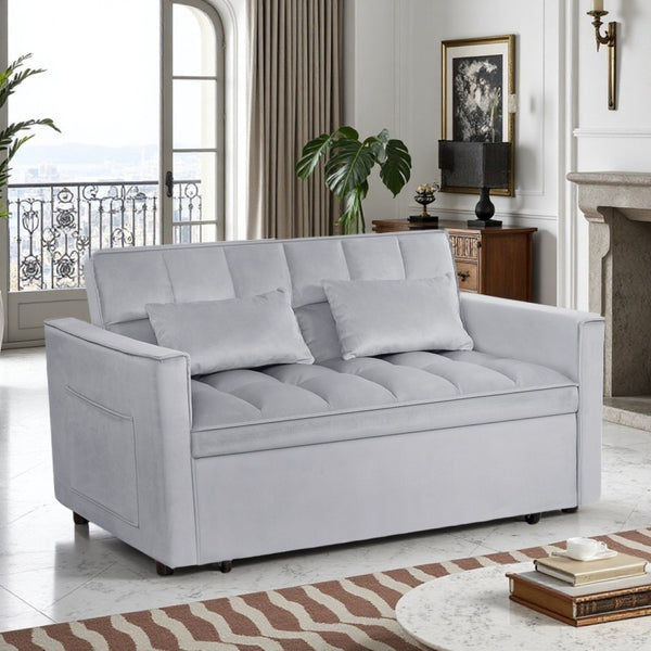 English Elm Modern Velvet 2 Seat Pull Out Sleeper Sofa Solid Wood Frame for Small Spaces Light Grey B347P426162