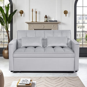 English Elm Modern Velvet 2 Seat Pull Out Sleeper Sofa Solid Wood Frame for Small Spaces Light Grey B347P426162
