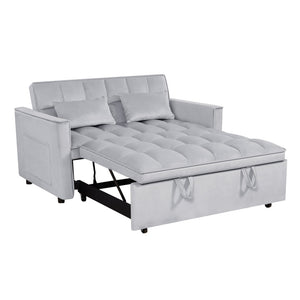 English Elm Modern Velvet 2 Seat Pull Out Sleeper Sofa Solid Wood Frame for Small Spaces Light Grey B347P426162