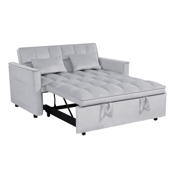 English Elm Modern Velvet 2 Seat Pull Out Sleeper Sofa Solid Wood Frame for Small Spaces Light Grey B347P426162