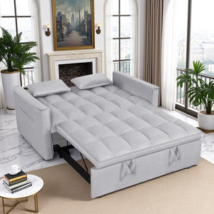 English Elm Modern Velvet 2 Seat Pull Out Sleeper Sofa Solid Wood Frame for Small Spaces Light Grey B347P426162
