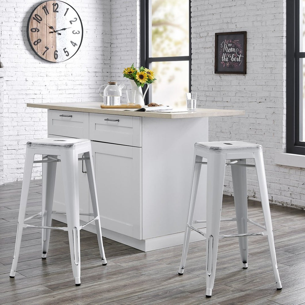 English Elm Backless Steel Bar Stools Set of 2 Industrial Coastal Distressed Finish for Kitchen Islands B347P444220