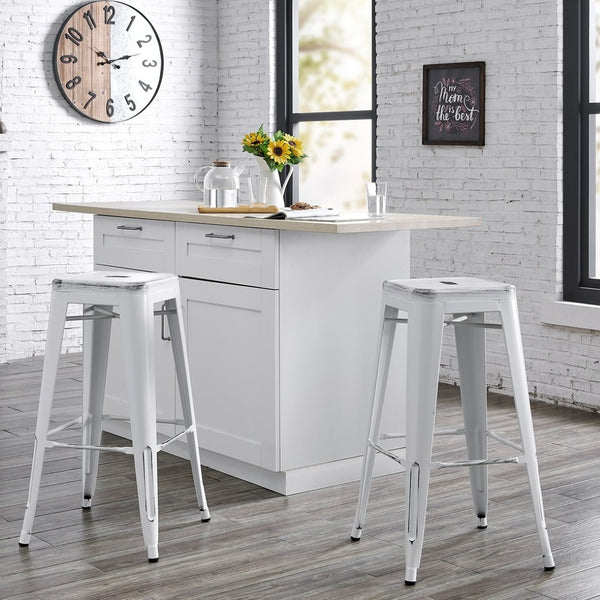 English Elm Backless Steel Bar Stools Set of 2 Industrial Coastal Distressed Finish for Kitchen Islands B347P444220