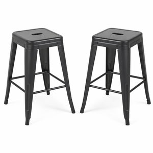 English Elm 24 Inch Backless Metal Counter Stools Set of 2 Industrial Kitchen Island Seating Matte Black B347P468405