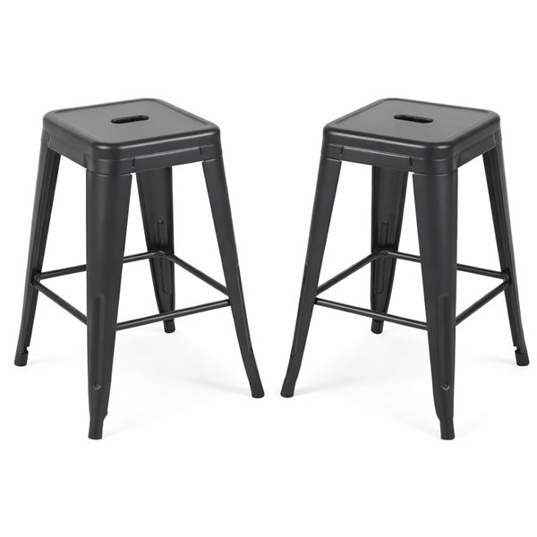 English Elm 24 Inch Backless Metal Counter Stools Set of 2 Industrial Kitchen Island Seating Matte Black B347P468405