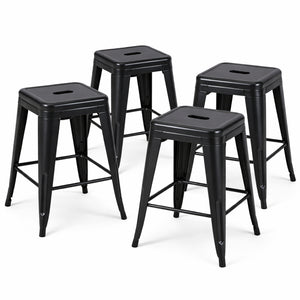 English Elm 24 Inch Backless Metal Counterstools Set of 4 Industrial Powder Coated Kitchen Bar Seats Matte Black B347P468426