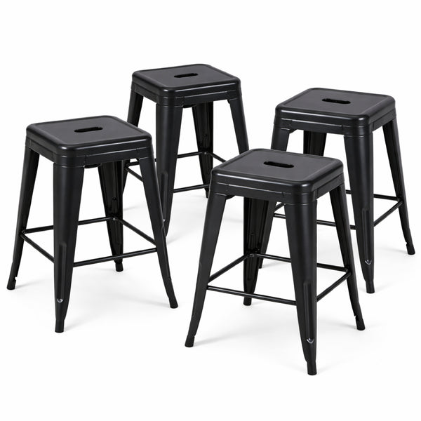 English Elm 24 Inch Backless Metal Counterstools Set of 4 Industrial Powder Coated Kitchen Bar Seats Matte Black B347P468426