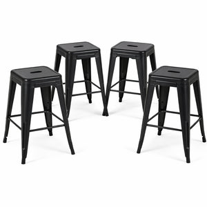 English Elm 24 Inch Backless Metal Counterstools Set of 4 Industrial Powder Coated Kitchen Bar Seats Matte Black B347P468426