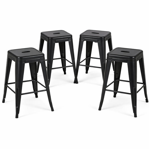 English Elm 24 Inch Backless Metal Counterstools Set of 4 Industrial Powder Coated Kitchen Bar Seats Matte Black B347P468426