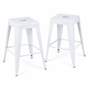 English Elm 24 Inch Backless Metal Counter Stools Set of 2 Industrial Kitchen Island Seating Light White B347P468431