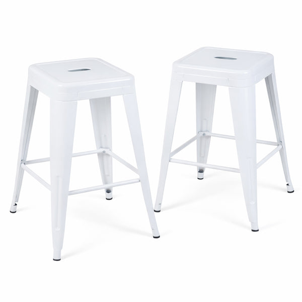 English Elm 24 Inch Backless Metal Counter Stools Set of 2 Industrial Kitchen Island Seating Light White B347P468431