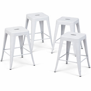 English Elm 24 Inch Backless Metal Counterstools Set of 4 Industrial Powder Coated Kitchen Bar Seats Light White B347P468433