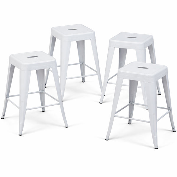English Elm 24 Inch Backless Metal Counterstools Set of 4 Industrial Powder Coated Kitchen Bar Seats Light White B347P468433