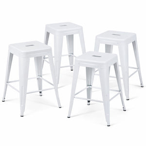 English Elm 24 Inch Backless Metal Counterstools Set of 4 Industrial Powder Coated Kitchen Bar Seats Light White B347P468433