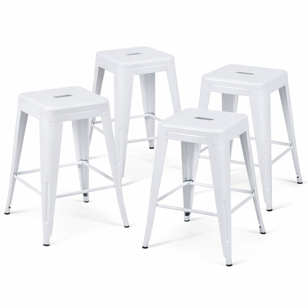 English Elm 24 Inch Backless Metal Counterstools Set of 4 Industrial Powder Coated Kitchen Bar Seats Light White B347P468433