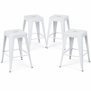 English Elm 24 Inch Backless Metal Counterstools Set of 4 Industrial Powder Coated Kitchen Bar Seats Light White B347P468433