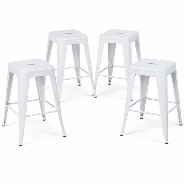 English Elm 24 Inch Backless Metal Counterstools Set of 4 Industrial Powder Coated Kitchen Bar Seats Light White B347P468433