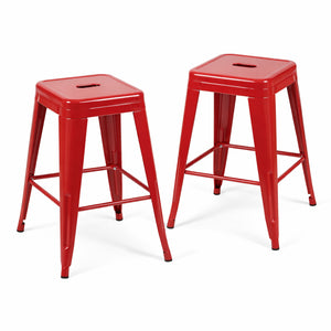 English Elm 24 Inch Backless Metal Counter Stools Set of 2 Industrial Kitchen Island Seating Red B347P470284