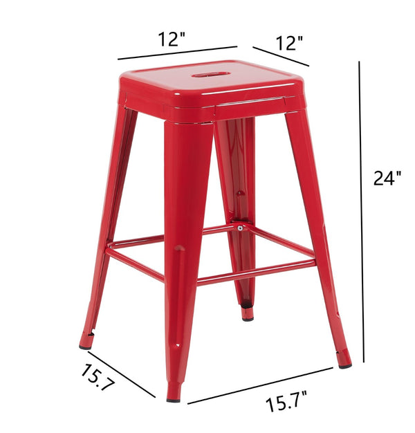 English Elm 24 Inch Backless Metal Counter Stools Set of 2 Industrial Kitchen Island Seating Red B347P470284