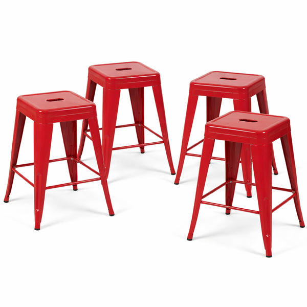 English Elm 24 Inch Backless Metal Counterstools Set of 4 Industrial Powder Coated Kitchen Bar Seats Red B347P470286