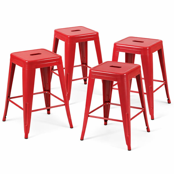 English Elm 24 Inch Backless Metal Counterstools Set of 4 Industrial Powder Coated Kitchen Bar Seats Red B347P470286