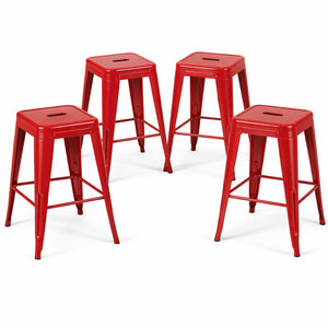 English Elm 24 Inch Backless Metal Counterstools Set of 4 Industrial Powder Coated Kitchen Bar Seats Red B347P470286