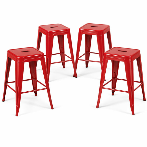 English Elm 24 Inch Backless Metal Counterstools Set of 4 Industrial Powder Coated Kitchen Bar Seats Red B347P470286