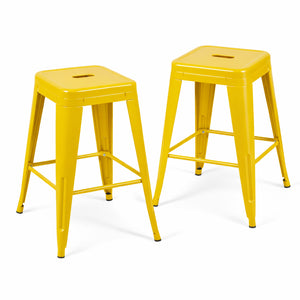 English Elm 24 Inch Backless Metal Counter Stools Set of 2 Industrial Kitchen Island Seating Yellow B347P470299
