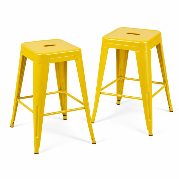 English Elm 24 Inch Backless Metal Counter Stools Set of 2 Industrial Kitchen Island Seating Yellow B347P470299