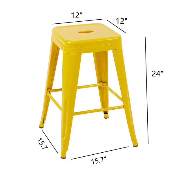 English Elm 24 Inch Backless Metal Counter Stools Set of 2 Industrial Kitchen Island Seating Yellow B347P470299