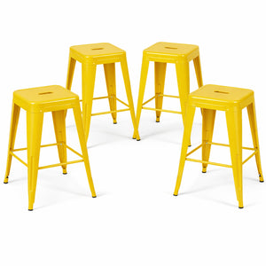 English Elm 24 Inch Backless Metal Counterstools Set of 4 Industrial Powder Coated Kitchen Bar Seats Yellow B347P470300